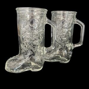 Vintage Clear Glass Western Cowboy Boot Beer Mugs
2